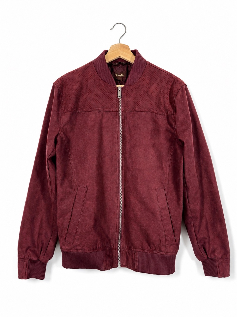 Tasso Elba Luxury Maroon Faux Suede Bomber Jacket Size S Fall Streetwear Casual